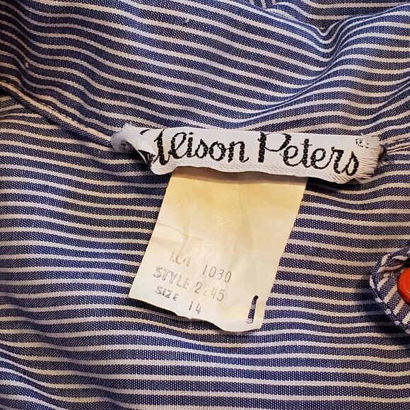 Vintage 80s Blue Stripe Collared Shirt Dress 14 Light Weight Beach Nautical Red - Picture 6 of 7